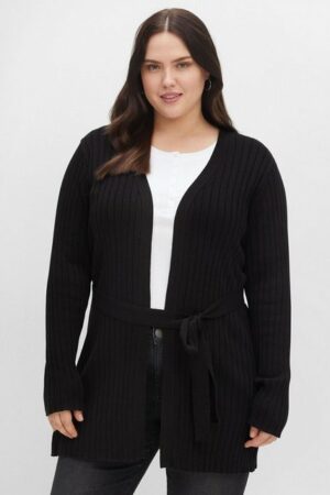 Sheego Longstrickjacke Große Größen im Rippstrickmuster mit Bindegürtel