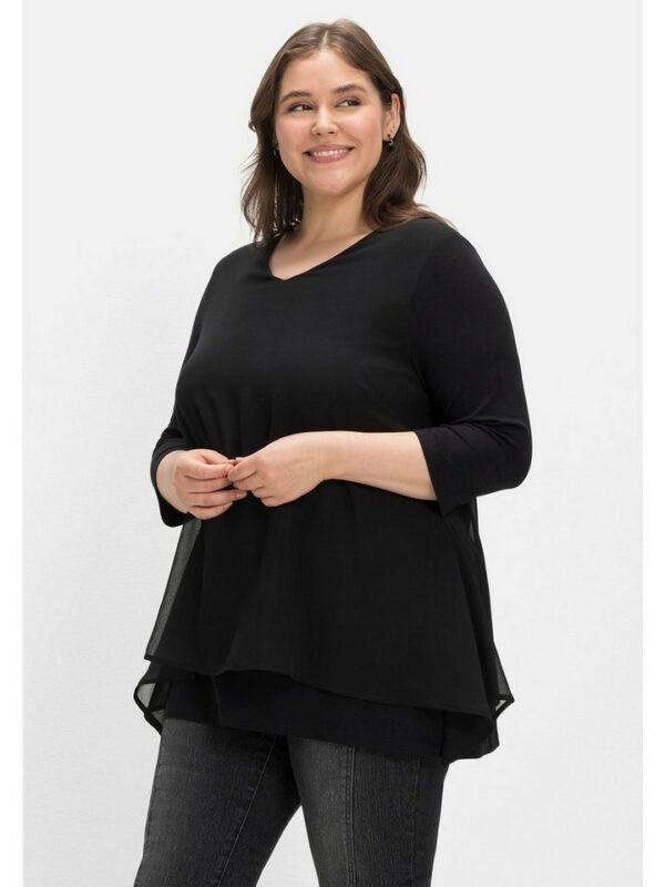 Sheego 3/4-Arm-Shirt Große Größen mit Chiffon-Oberteil – Bild 2