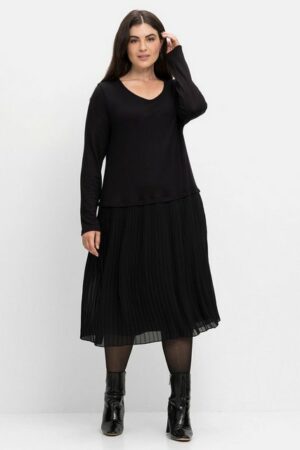 Sheego Strickkleid Große Größen mit Plisseerock aus Chiffon