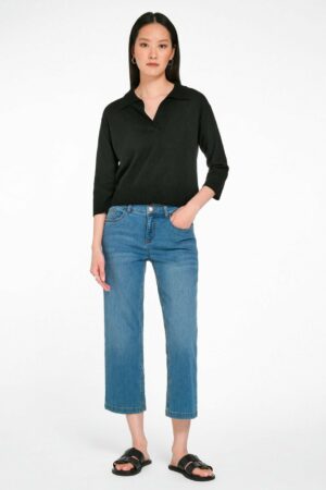 PETER HAHN Strickpolopullover Damen Schurwolle schwarz